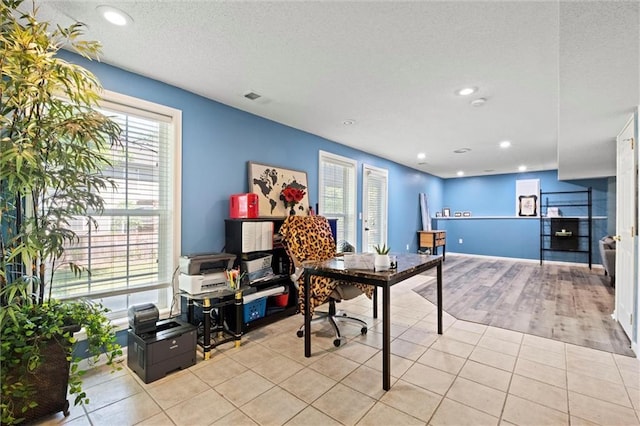 22116 W 51st St, Shawnee, KS 66226 - office area with recessed lighting, light tile patterned floors, and a textured ceiling