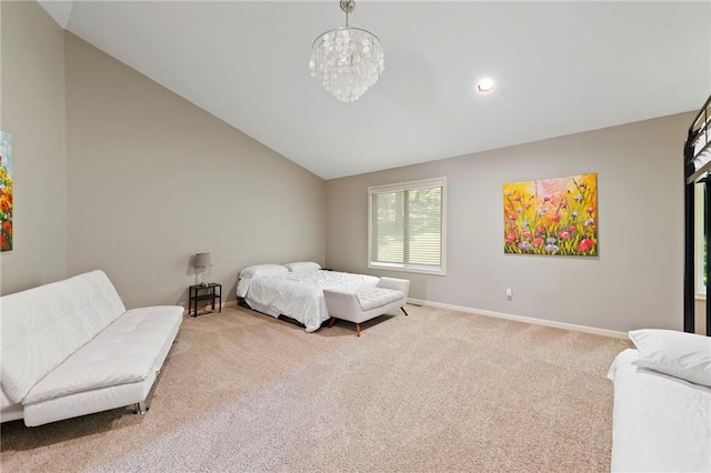 4813 NW Northwood Rd, Riverside, MO 64150 - bedroom with vaulted ceiling, carpet, and a chandelier
