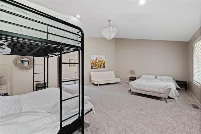 4813 NW Northwood Rd, Riverside, MO 64150 - carpeted bedroom with a chandelier and recessed lighting