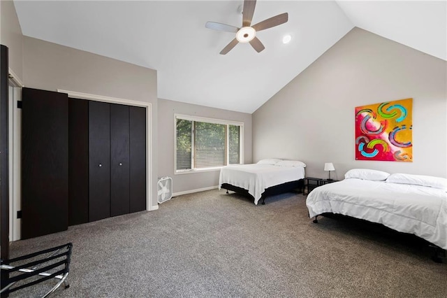 4813 NW Northwood Rd, Riverside, MO 64150 - carpeted bedroom with lofted ceiling, a closet, and a ceiling fan