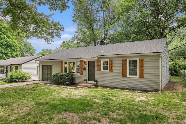 9023 E 74th Ter, Raytown, MO 64133 - single story home with an attached garage, a front yard, driveway, and roof with shingles