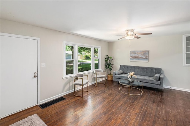 9023 E 74th Ter, Raytown, MO 64133 - living area featuring a ceiling fan and hardwood / wood-style floors