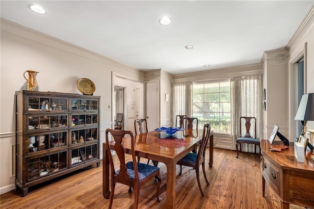 6451 Sagamore Rd, Mission Hills, KS 66208 - dining room featuring ornamental molding, wood finished floors, and recessed lighting