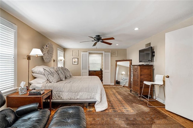 6451 Sagamore Rd, Mission Hills, KS 66208 - bedroom with wood finished floors, ceiling fan, and recessed lighting