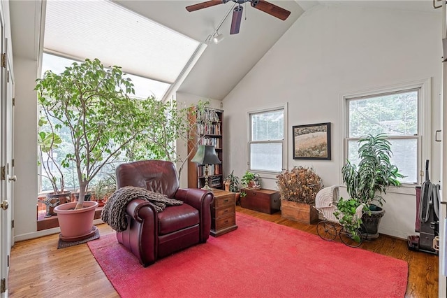 6451 Sagamore Rd, Mission Hills, KS 66208 - sitting room with a ceiling fan, wood finished floors, and high vaulted ceiling