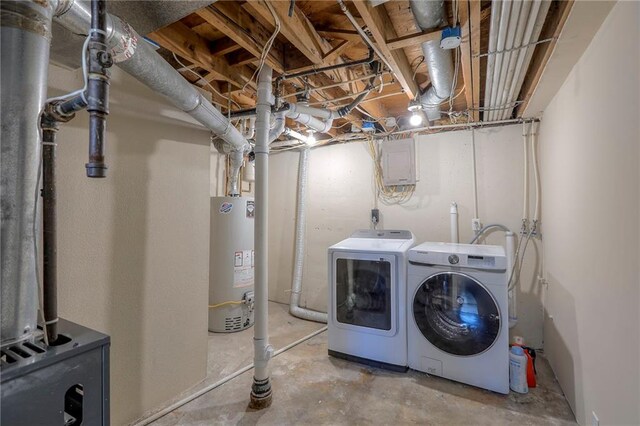 16100 E Elm St, Independence, MO 64050 - laundry area featuring water heater, washing machine and clothes dryer, and electric panel