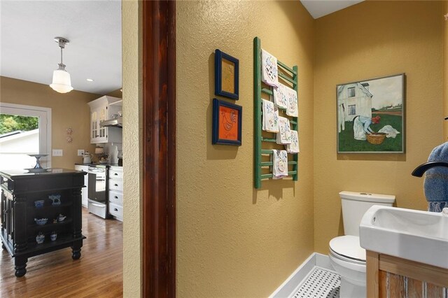 533 S Water St, Olathe, KS 66061 - half bath with a textured wall and wood finished floors
