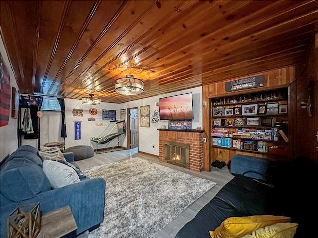 1607 S St, Lexington, MO 64067 - living area with wood ceiling and a fireplace