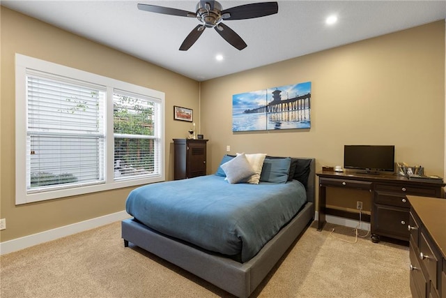 11717 S Barth Rd, Olathe, KS 66061 - bedroom featuring light colored carpet, recessed lighting, and a ceiling fan