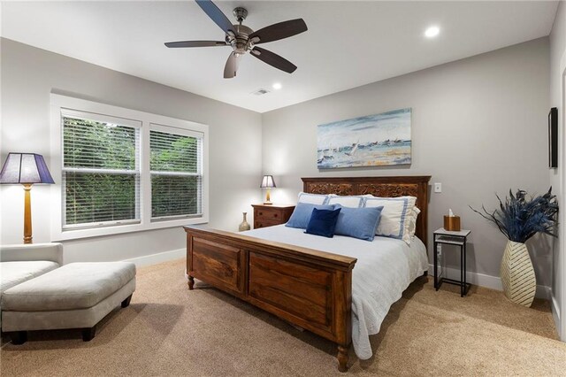 11717 S Barth Rd, Olathe, KS 66061 - bedroom featuring light colored carpet, recessed lighting, and ceiling fan