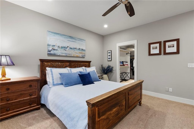 11717 S Barth Rd, Olathe, KS 66061 - bedroom featuring light colored carpet, a spacious closet, ceiling fan, recessed lighting, and a closet