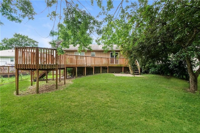 20408 E 15th Ter, Independence, MO 64056 - rear view of property with stairs, a wooden deck, and a yard