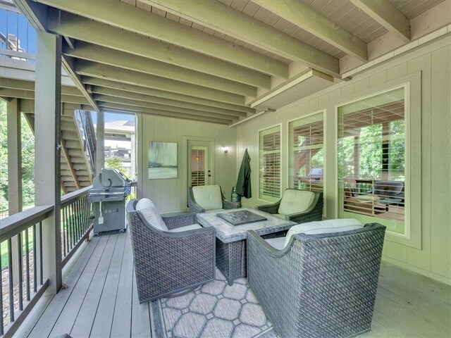 11599 S Carbondale St, Olathe, KS 66061 - wooden terrace featuring grilling area and an outdoor hangout area