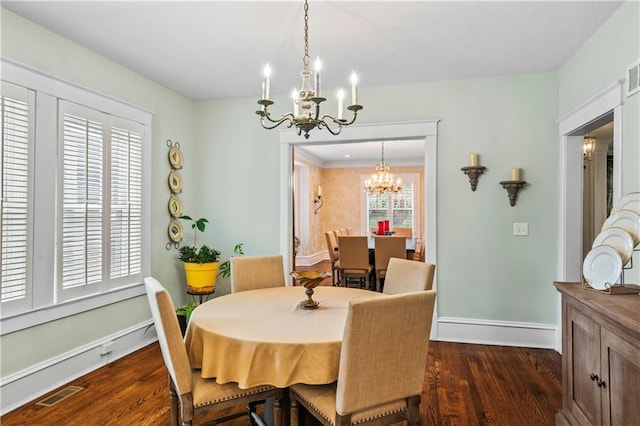 3215 Windsor Ave, Kansas City, MO 64123 - dining room featuring a chandelier and dark wood finished floors
