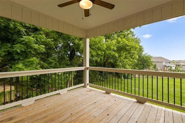 19709 W 198th Ct, Spring Hill, KS 66083 - wooden deck with ceiling fan and a yard