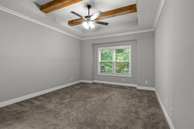 19709 W 198th Ct, Spring Hill, KS 66083 - spare room with dark colored carpet, beam ceiling, ceiling fan, and ornamental molding