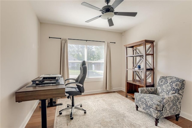 12750 Larkspur Ln, Platte City, MO 64079 - office with a ceiling fan and wood finished floors