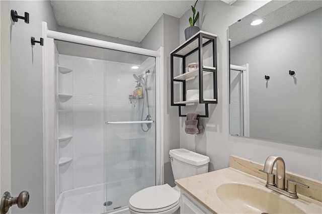 13924 S Summertree Ln, Olathe, KS 66062 - full bath featuring a shower stall, vanity, and a textured ceiling
