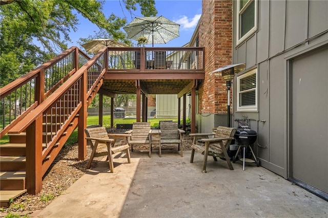 13924 S Summertree Ln, Olathe, KS 66062 - view of patio featuring stairway, a wooden deck, and area for grilling