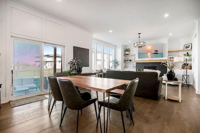 13404 W 177th St, Overland Park, KS 66013 - dining space with crown molding, light wood-type flooring, a chandelier, and recessed lighting