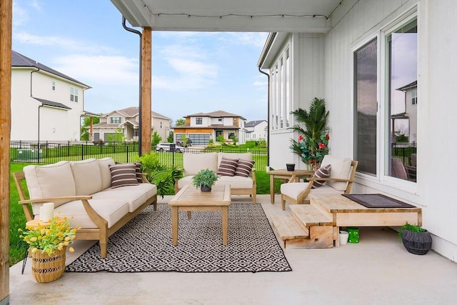 13404 W 177th St, Overland Park, KS 66013 - view of patio / terrace featuring outdoor lounge area and a residential view