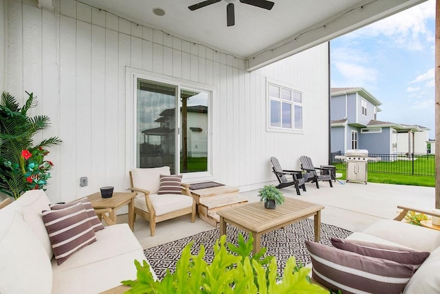 13404 W 177th St, Overland Park, KS 66013 - view of patio with a ceiling fan, grilling area, and an outdoor living space