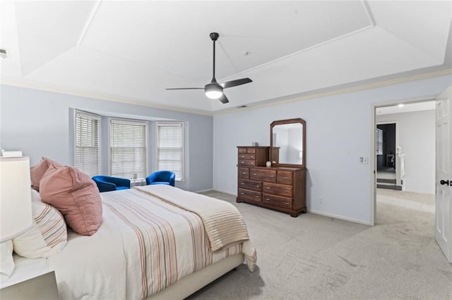 2405 W 124th St, Leawood, KS 66209 - bedroom with carpet flooring, a tray ceiling, and a ceiling fan