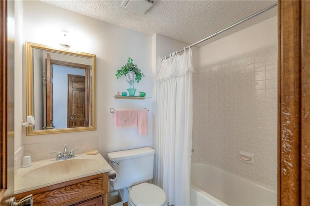 16904 E 36th St S, Independence, MO 64055 - bathroom with vanity, a textured ceiling, and shower / bathtub combination with curtain