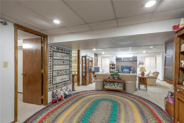 16904 E 36th St S, Independence, MO 64055 - carpeted bedroom with a drop ceiling, a fireplace, and recessed lighting