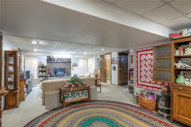 16904 E 36th St S, Independence, MO 64055 - living area featuring light colored carpet and a fireplace