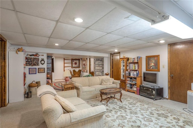 16904 E 36th St S, Independence, MO 64055 - living room featuring carpet floors and a drop ceiling