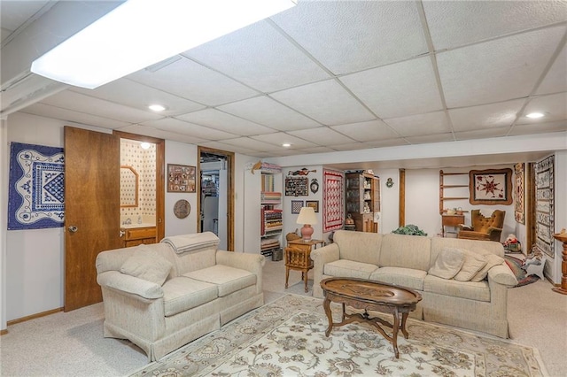 16904 E 36th St S, Independence, MO 64055 - living room featuring carpet, recessed lighting, and a paneled ceiling