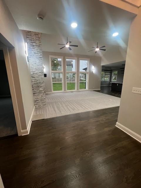 26433 W 144th Ter, Olathe, KS 66061 - unfurnished living room featuring ceiling fan, wood finished floors, and recessed lighting