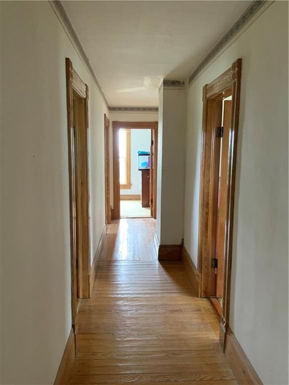 627 50th Rd, Toronto, KS 66777 - hallway with crown molding and light wood-style flooring