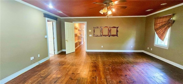 789 Maple Rd, Uniontown, KS 66779 - unfurnished room with hardwood / wood-style floors, ceiling fan, and ornamental molding