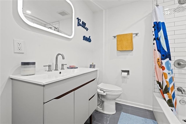 5001 W 70th St, Prairie Village, KS 66208 - bathroom with vanity, tile patterned flooring, and shower / tub combo with curtain