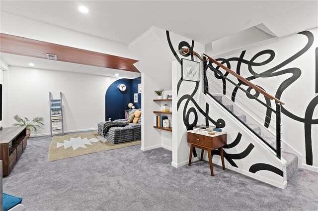 5001 W 70th St, Prairie Village, KS 66208 - stairway featuring carpet and recessed lighting