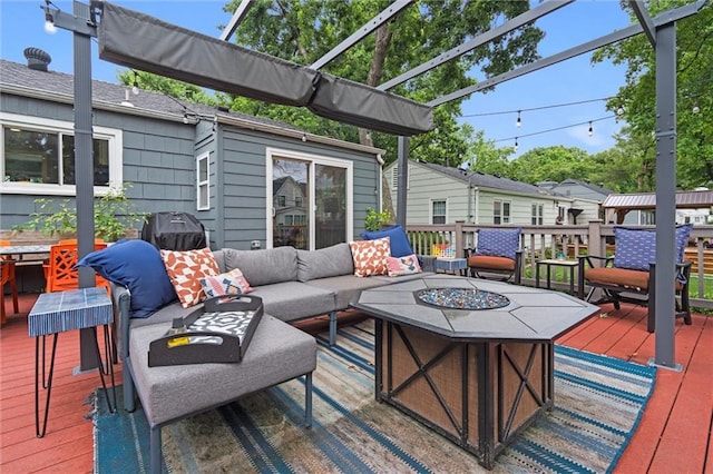 5001 W 70th St, Prairie Village, KS 66208 - deck with an outdoor living space with a fire pit