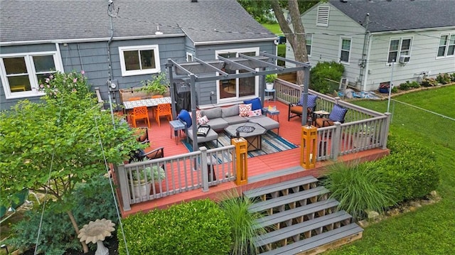 5001 W 70th St, Prairie Village, KS 66208 - deck with outdoor lounge area, cooling unit, and a lawn