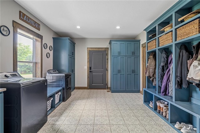 31788 W 223rd St, Spring Hill, KS 66083 - laundry room with washer and dryer, cabinet space, and recessed lighting