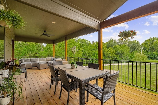 31788 W 223rd St, Spring Hill, KS 66083 - wooden deck featuring an outdoor living space, a ceiling fan, and outdoor dining space