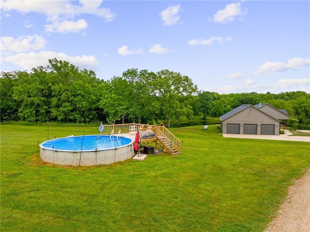 31788 W 223rd St, Spring Hill, KS 66083 - outdoor pool with a lawn, stairs, and a wooden deck