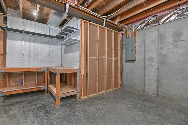 14500 Aurora Ln, Basehor, KS 66007 - unfinished basement featuring electric panel and a workshop area