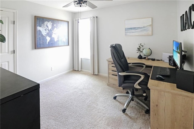 1216 Hillmann Ln, Warrensburg, MO 64093 - office area featuring light carpet and ceiling fan