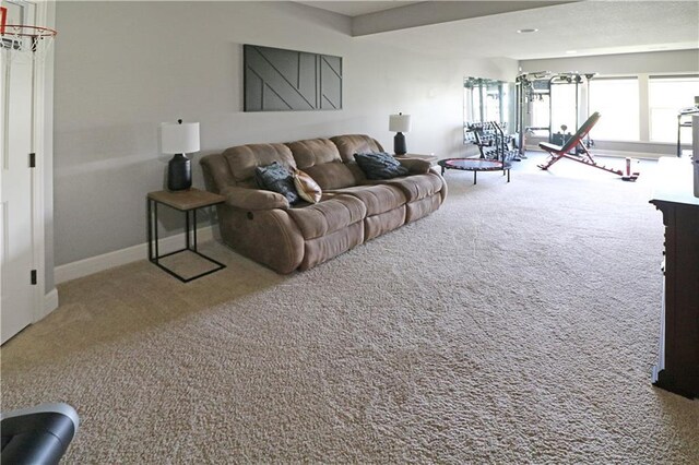 1216 Hillmann Ln, Warrensburg, MO 64093 - carpeted living room featuring baseboards