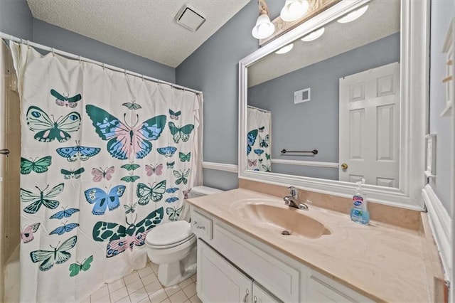 10601 Reeder St, Overland Park, KS 66214 - full bath with vanity, tile patterned floors, a textured ceiling, and a shower with curtain