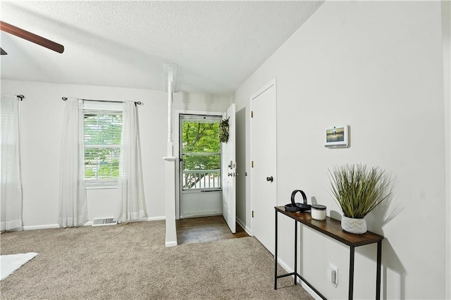 1303 SW Mission Pl, Lees Summit, MO 64081 - carpeted foyer featuring a ceiling fan and a textured ceiling
