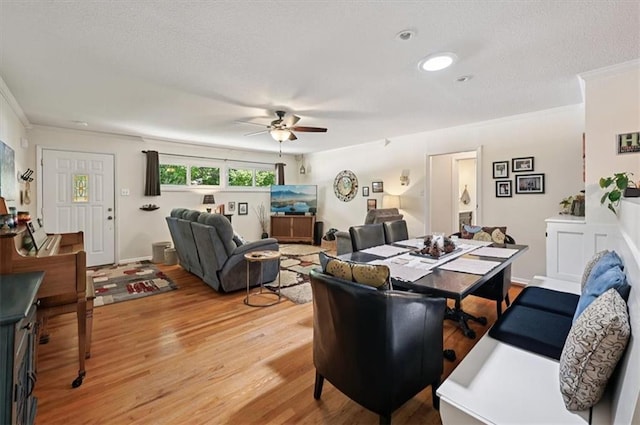 3118 10th Ave, Leavenworth, KS 66048 - living area featuring ornamental molding, ceiling fan, light wood-style floors, and a textured ceiling