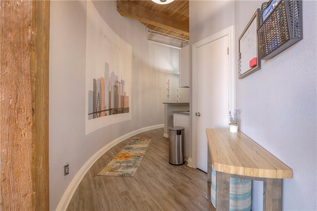 308 W 8th St Unit 420, Kansas City, MO 64105 - hall featuring a wooden ceiling with exposed beams and wood finished floors