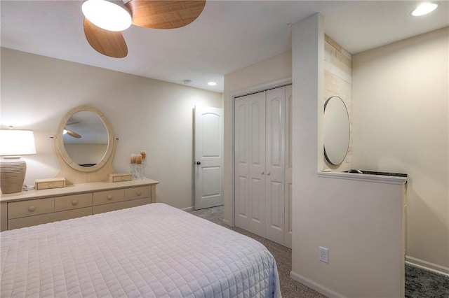 6 Mohave Dr, Lake Winnebago, MO 64034 - bedroom with a closet, carpet, recessed lighting, and a ceiling fan
